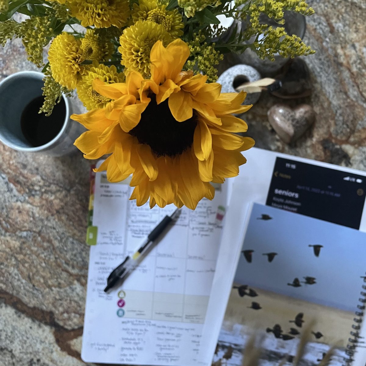 Picture of planner and spring flowers