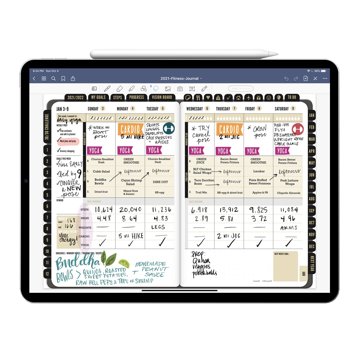 2023 Digital Fitness Journal weekly layout