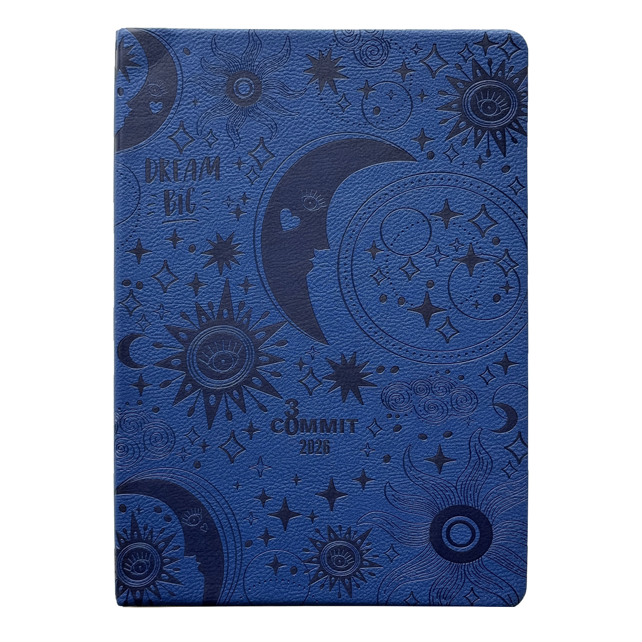 2026 Planner - Blue planner with celestial designs on a white background