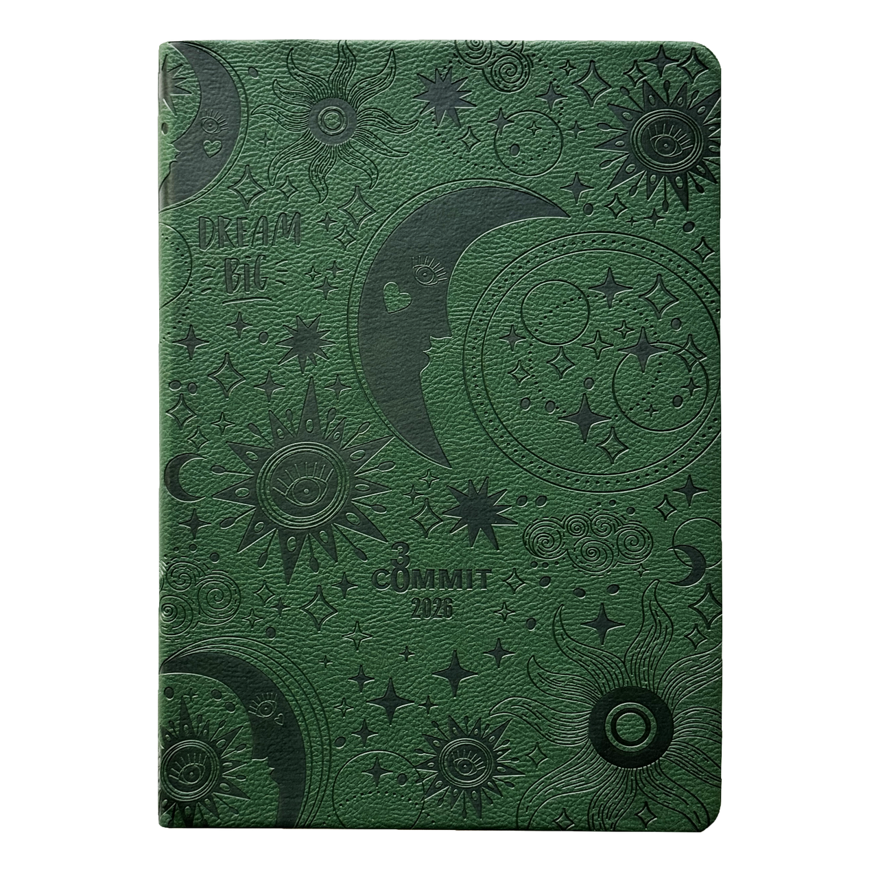 2026 Planner - Green planner with celestial designs on a white background