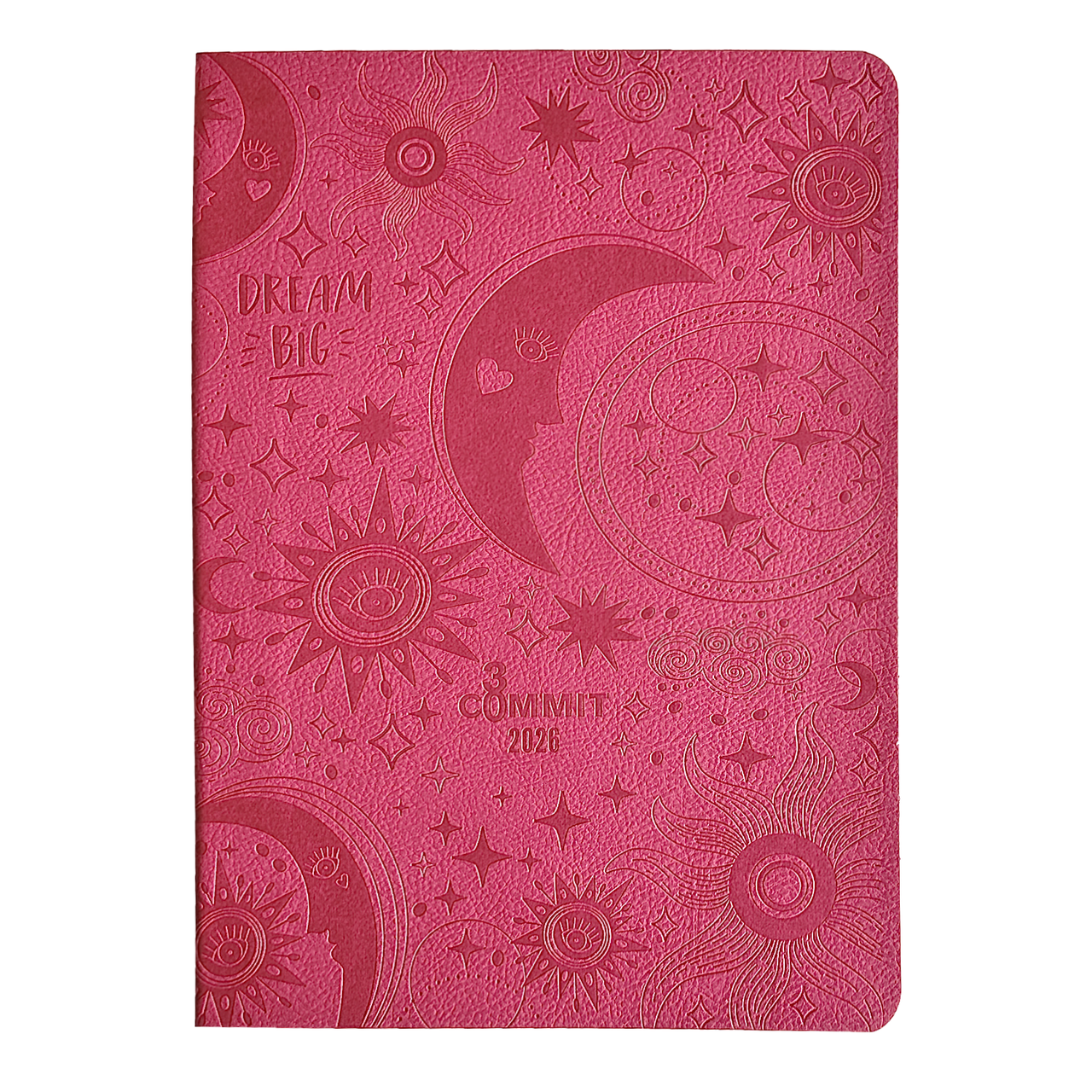 2026 Planner - Pink planner with celestial designs and text on a white background
