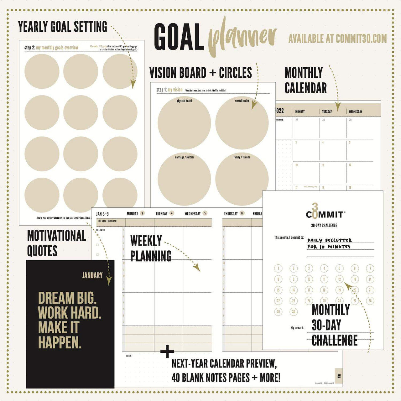 Commit Planner 2026 Weekly Goal Planner – Daily & Monthly Layouts | Commit30